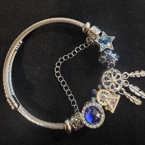 DREAM CATCHER Silver Charm Bracelet with  ROYAL Blue Accents.